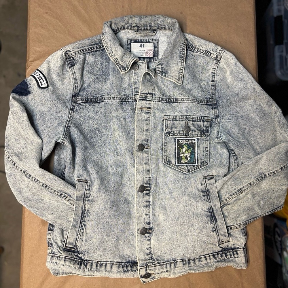 Men's Cotton-On Light Blue Stonewash Faded Trucker Jean Jacket Sz Medium - Picture 4 of 10